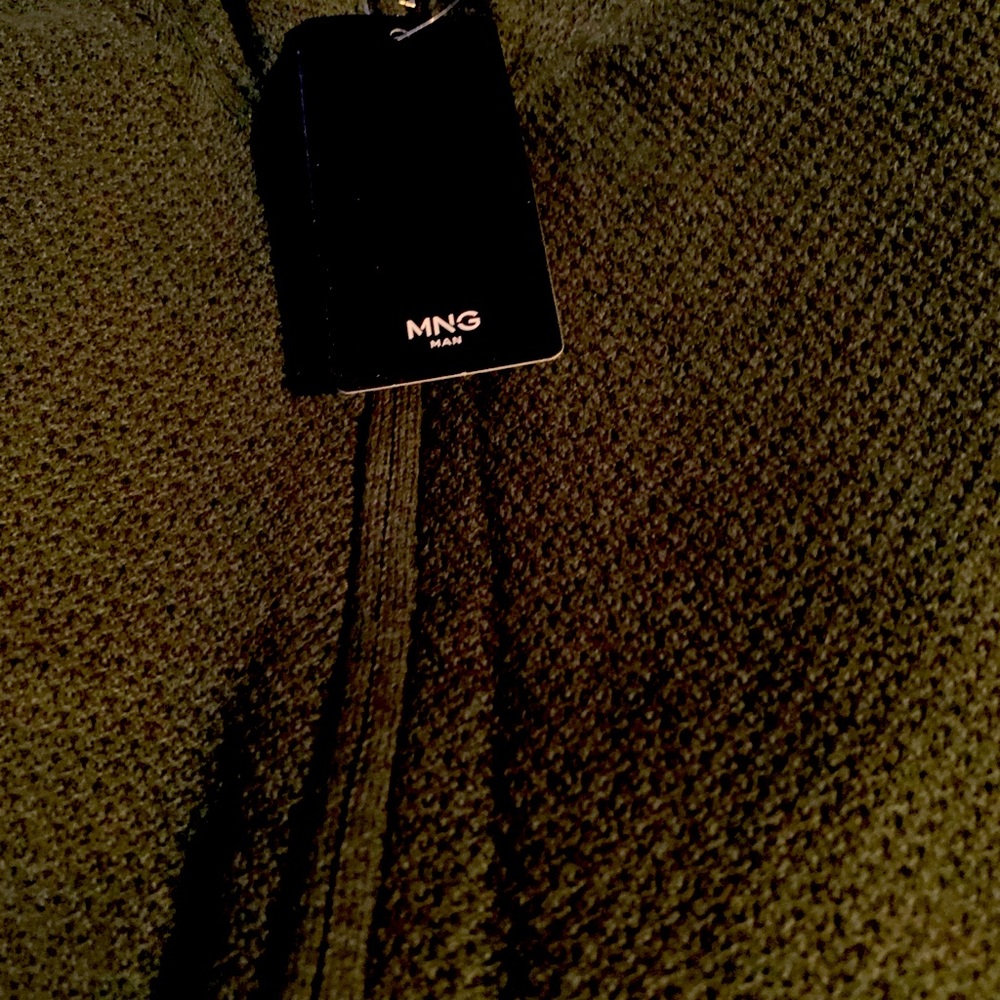MANGO Dark Green waffle knot zip up